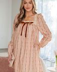 Floral Lace Square Neck Velvet Bow Tie Mini Dress