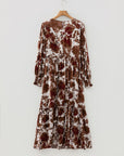 Floral Puff Sleeve Smocked Bodice Ruffle Long Dress