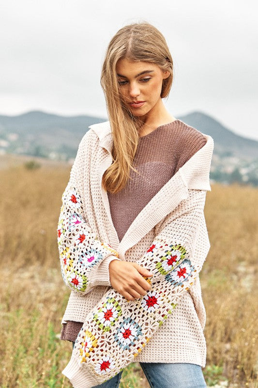 Davi &amp; Dani Crochet Floral Printed Long Sleeve Knit Cardigan