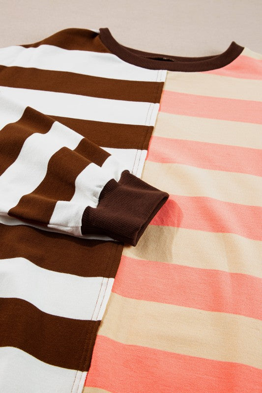 Stripe Colorblock Drop Shoulder Sweatshirt