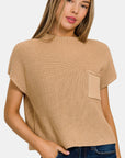 Zenana Mock Neck Short Sleeve Cropped Sweater