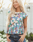 Floral Bow Tie Sleeveless Peplum Blouse