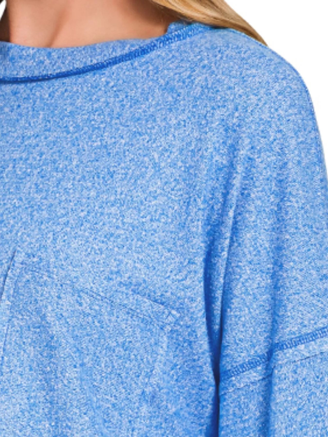 Zenana Soft Melange Hacci Round-Neck Long Sleeve T-Shirt in Ocean
