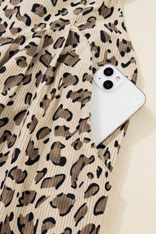 Leopard Bib Wide Leg Jumpsuit