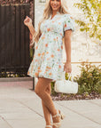 Floral Shirred High Waist Puff Sleeve Dress