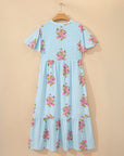 Floral Notched Neck Flutter Sleeve Maxi Dress