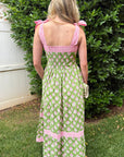 Floral Stripe Patchwork Knot Strap Maxi Dress