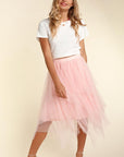 Plus Asymmetric Tiered Tulle Midi Skirt with Lining
