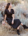 First Love Black Lace Trim Midi Dress