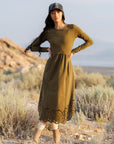 Olive Embroidered Long Sleeve Hybrid Maxi Dress