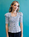 Oxford Blue Plaid Smocked Peplum Top