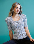 Oxford Blue Plaid Smocked Peplum Top