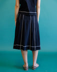 Major Score Black Contrast-Stitch Midi Skirt
