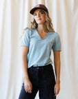 Scallop-Trim Dusty Blue Cotton Tee