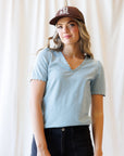 Scallop-Trim Dusty Blue Cotton Tee