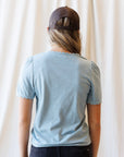 Scallop-Trim Dusty Blue Cotton Tee