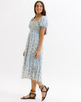 Fresh Bouquet Blue Floral Midi Dress