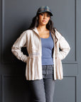 Hometown Cream Lace Peplum Zip-Up Hoodie