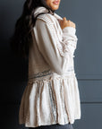 Hometown Cream Lace Peplum Zip-Up Hoodie
