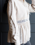 Hometown Cream Lace Peplum Zip-Up Hoodie