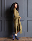 Olive Embroidered Long Sleeve Hybrid Maxi Dress