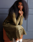 Olive Embroidered Long Sleeve Hybrid Maxi Dress