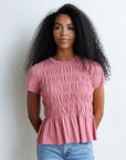 Smocked Peplum Cap Sleeve Tee