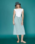 Valencia Green Striped Mixed-Media Midi Dress