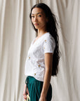 Sunflower Fields Embroidered V-Neck Tee