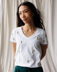 Sunflower Fields Embroidered V-Neck Tee