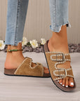 Azaria Buckle Faux Suede Slippers