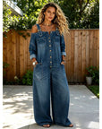 Women's Washed Denim Wide-Leg Overalls with Button Closure – 4 Colors S–XXL