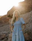 Tayla Linen Dress in Sky Blue - My Pampered Life Seattle