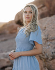 Tayla Linen Dress in Sky Blue - My Pampered Life Seattle