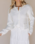 Paisley Button Up Sweater Top in Ivory - My Pampered Life Seattle