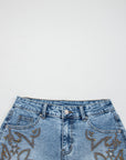 Western Embroidered Studded Denim Shorts