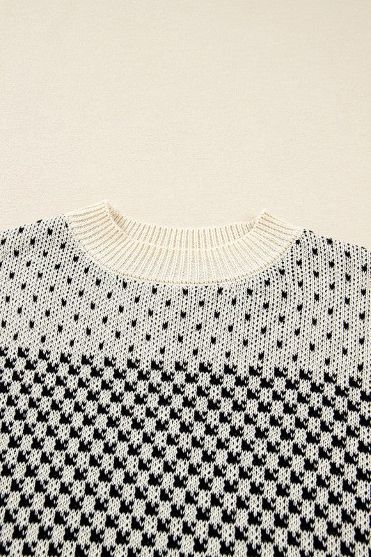 Dotted Colorblock Lantern Sleeve Sweater