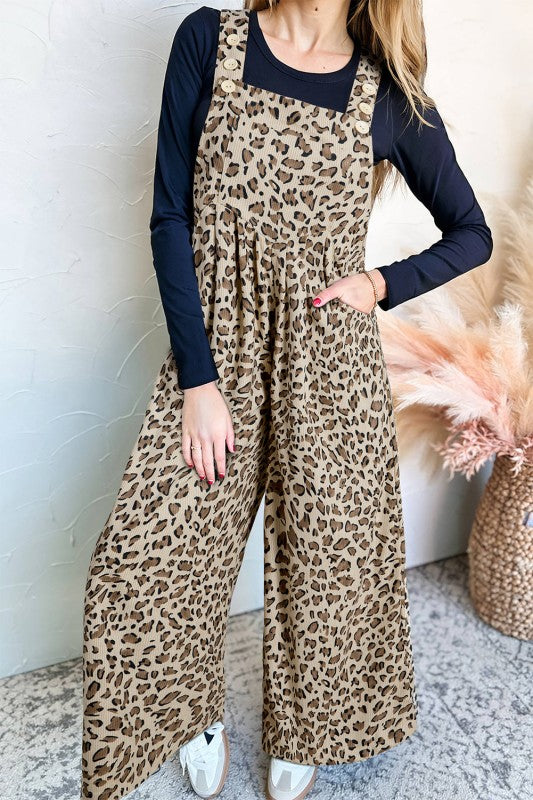 Leopard Bib Wide Leg Jumpsuit