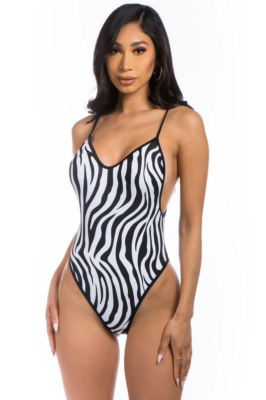 One-Piece Zebra Print Bathing Suit