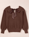 Bow Back Lantern Sleeve V-Neck Sweater