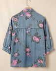 Floral Denim 3/4 Sleeve Buttoned Shirt
