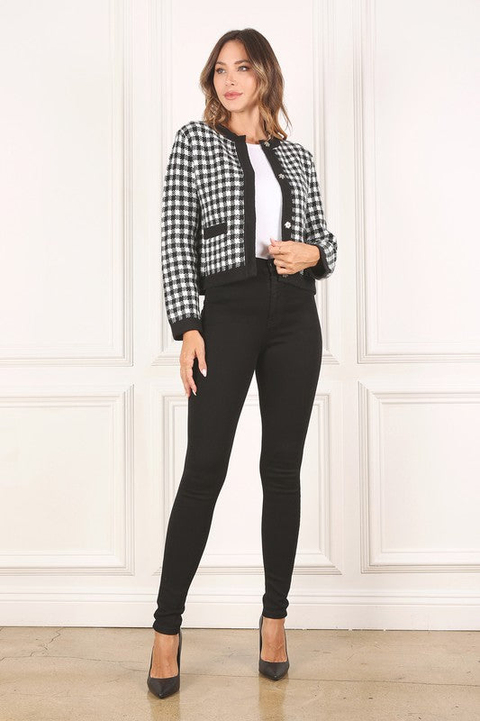 Lilou Black Check Knitted Jacket