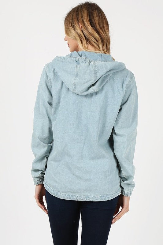 Half denim discount half hoodie jacket