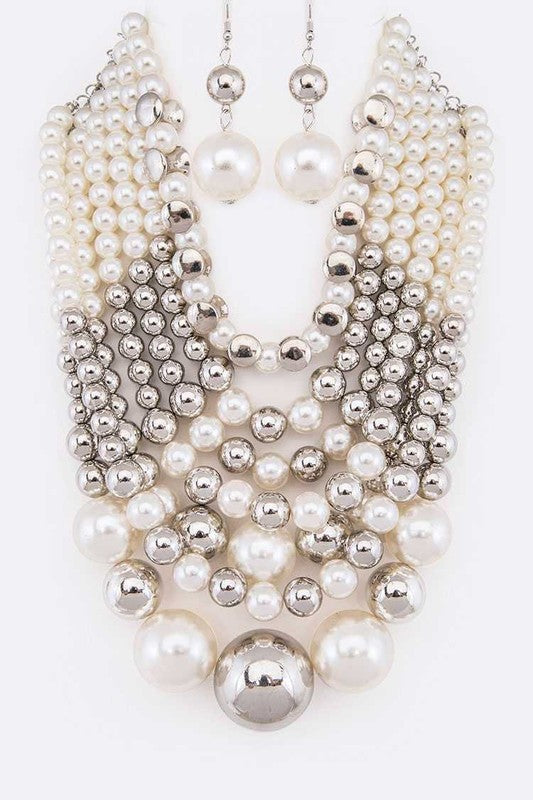 Mix Pearls Statement Layer Necklace Set