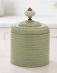 Ribbed Metal Canister with Lid 8"H; Green