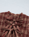 Plaid Vintage Knot Front Smocked High Waist Midi Dress