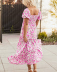 Dainty Floral Smocked Puff Sleeve Flowy Maxi Dress