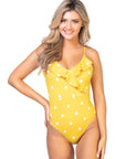 Yellow Polka Dots Ruffle One Piece Swimsuit