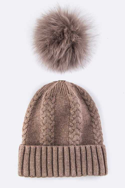Large Genuine Fur PomPom Cashmere Blend Beanie