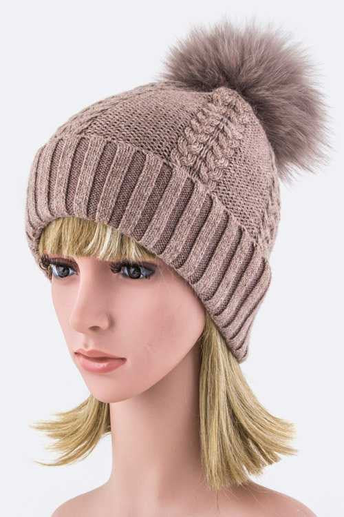 Large Genuine Fur PomPom Cashmere Blend Beanie